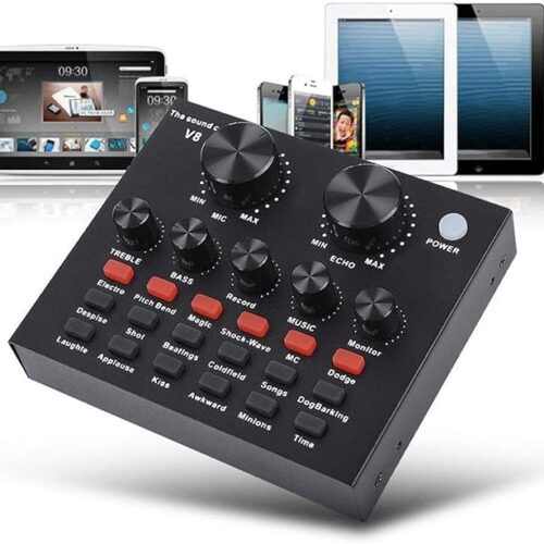 V8 Live Sound Card – Mezclador de Audio USB Portátil para Streaming, Karaoke y Podcasts desde tu Móvil o PC