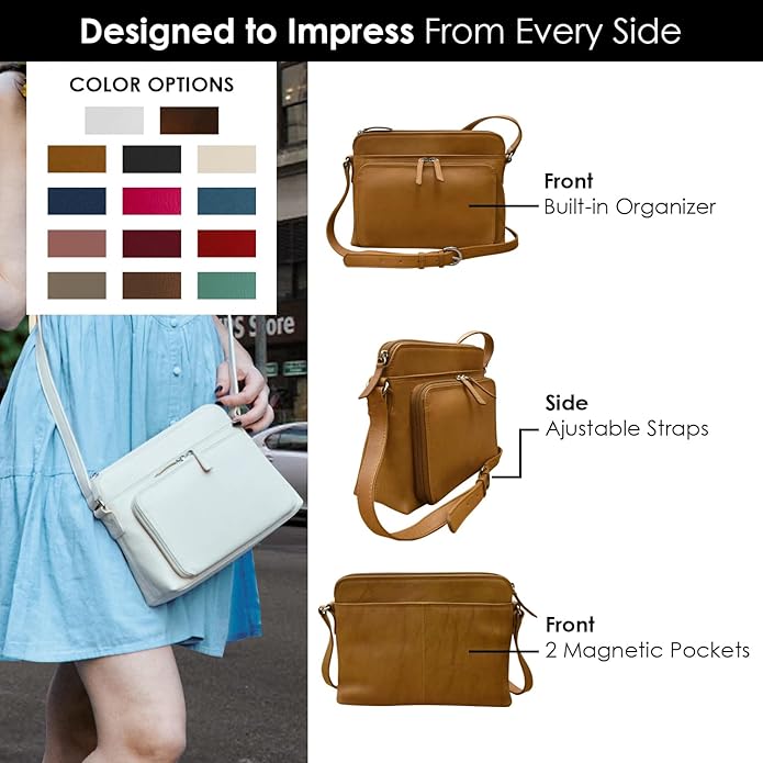 ili New York – Bolso cruzado de cuero genuino para mujer con bloqueo RFID y correa ajustable - Imagen 5